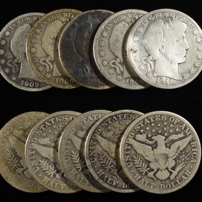 Sale Photo Thumbnail #337: (10) BARBER HALF DOLLARS 90% SILVER