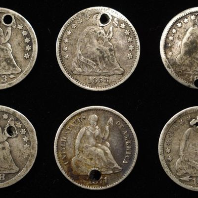 Sale Photo Thumbnail #201: (6) LIBERTY SEATED HALF DIMES DAMAGED