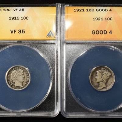 Sale Photo Thumbnail #224: (2) GRADED DIMES