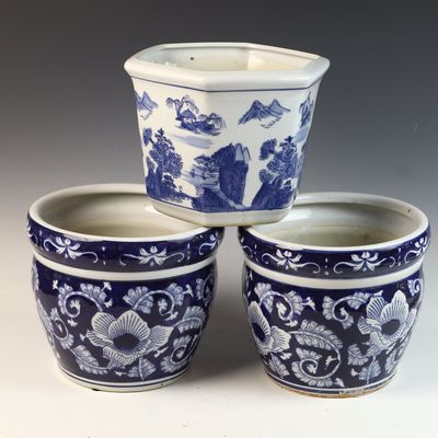 A Trio of Blue and White Porcelain Planters