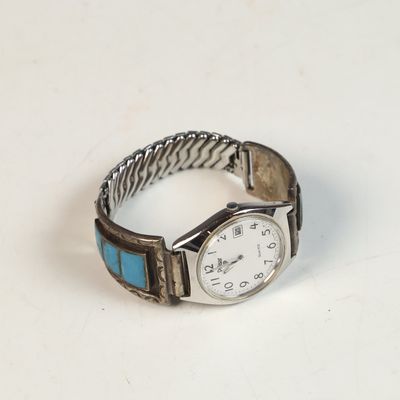 Pulsar V401-800M Quartz Wristwatch with Turquoise Inlaid Southwest Style Band