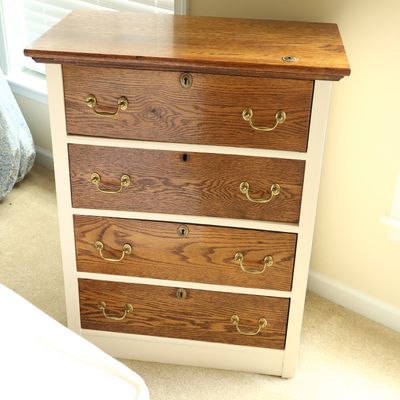 American Early 19th Century Country Oak and Painted Four Drawer Chest