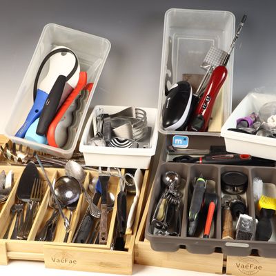 An Assortment of Kitchen Utensils and Gadgets with VaeFae Bamboo and Madesmart Drawer Organizers