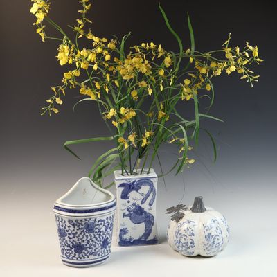 A Trio of Chinese Blue and White Porcelain Decorative Objects