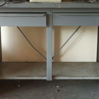 A Craftsman Two-Drawer Industrial Metal Workbench