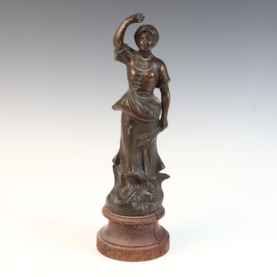 Cast Spelter Sculpture of a Gleaner on Wooden Base