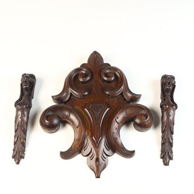 A Trio of Renaissance Revival Carved Oak Architectural Ornaments