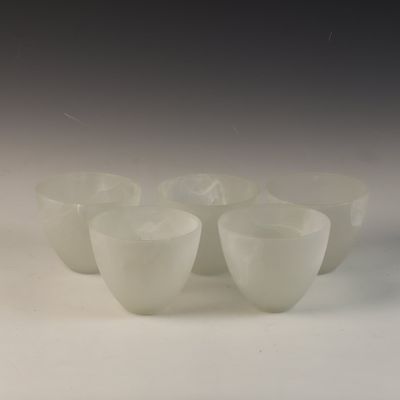 A Set of Five Frosted and Marbled White Glass lamp/chandelier shades