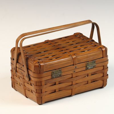 Woven Bamboo Lidded Storage Basket with Dual Handle