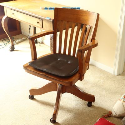 American Oak Banker Swivel Armchair with Removable Cushion