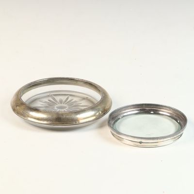 Two Sterling Silver and Glass Coasters