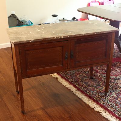 Mahogany Marble-Top Inlaid Server with Casters