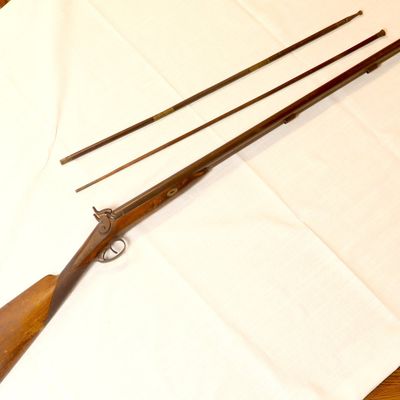 W. H. Baker Side-by-Side Percussion Flintlock Shotgun with 34 Inch Barrel Antique