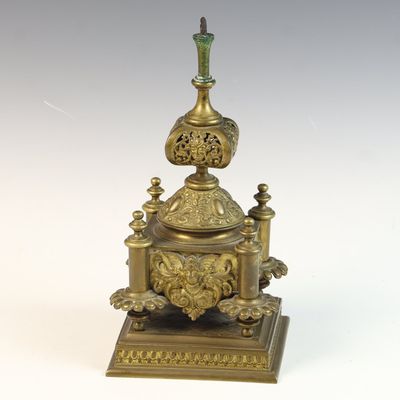 Renaissance Revival Cast Brass Sculpture Possibly a Former Desk Inkwell w/ Mascaron