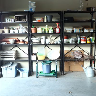 Contents of the Metal Shelving Units, Gardening Equipment, and Storage Containers