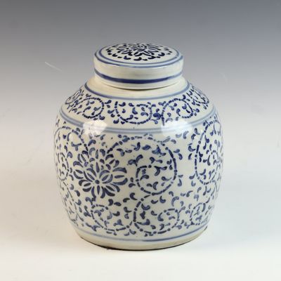 Blue and White Porcelain Ginger Jar with Matching Lid