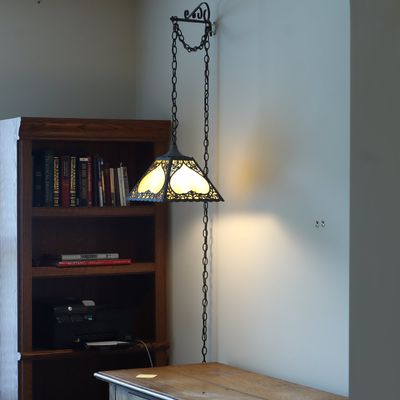 Vintage Arts and Crafts Slag Glass Four Panel Swag Pendant Lamp