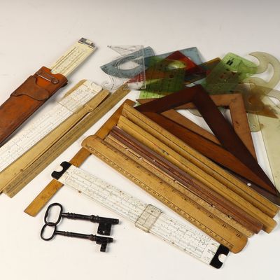 An Assortment of Vintage Drafting and Engineering Instruments Including Dietzgen and Charvoz
