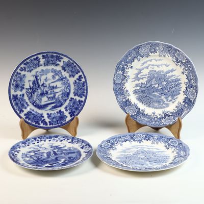 A Collection of Four Salem China Co. and Japanese Transferware Ceramic Plates