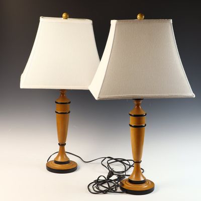 A Pair of Mid-Century Modern Style Turned Wood Table Lamps