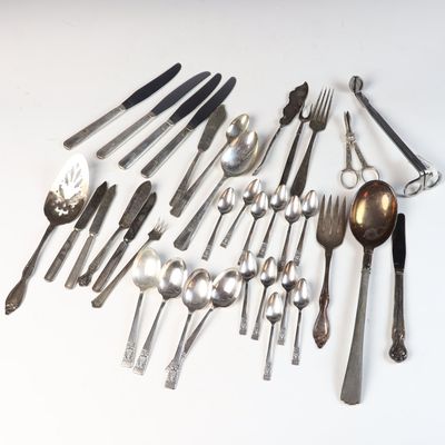 Assortment of English Silver-Plated Flatware and Serving Pieces Including Cooper Brothers and Sons