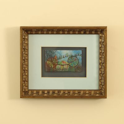 Enamel on Copper Whimsical Circus Scene Plaque