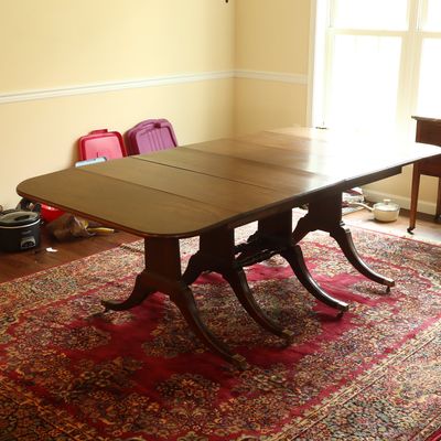 Triple-Pedestal Mahogany Duncan Phyfe Style Dining Table