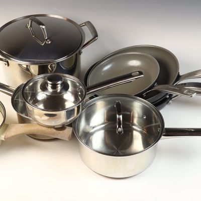 An Assortment of Seven Cookware Vessels including Nicole Miller, GreenPan, and T-fal