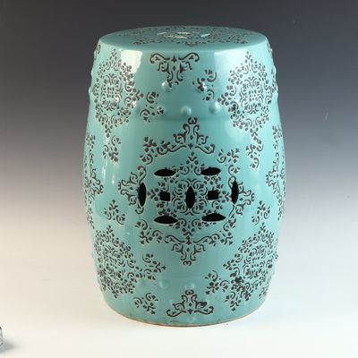 Turquoise Glazed Ceramic Medallion Garden Stool
