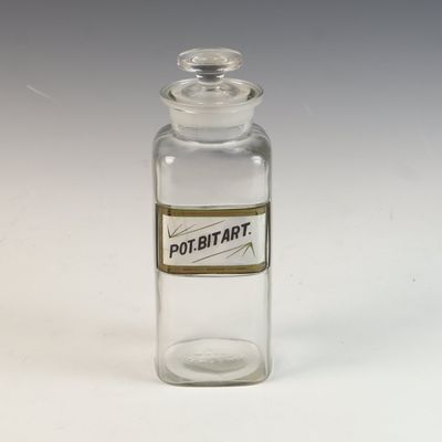 Antique Clear Glass Apothecary Shop Round Jar with POT.BITART. Recessed Glass Label