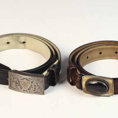 Two Vintage Leather Belts with Sterling Silver and 1/10 14K Gold-Filled Buckles
