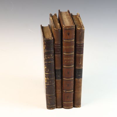 A Collection of Leather-Bound Volumes Including Shakespeare's Doubtful Plays and Ballou's Magazine