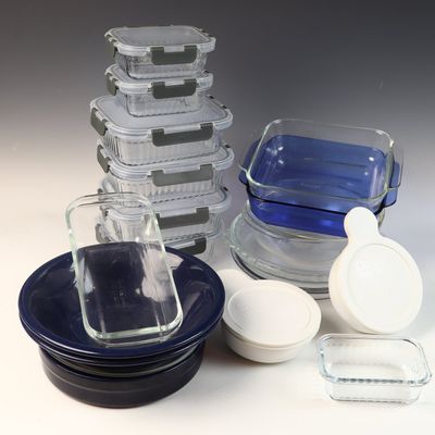 A Collection of Pyrex and CorningWare Glass and Ceramic Bakeware and Food Storage Containers