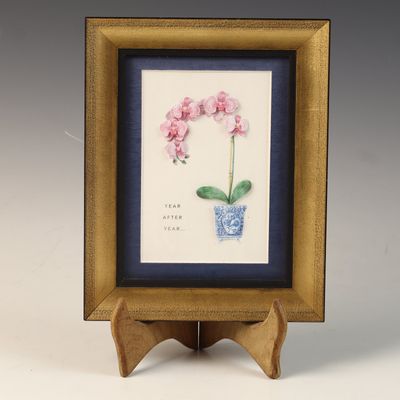 Framed Three-Dimensional Paper Tole Botanical Study of an Orchid