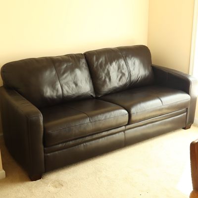 Contemporary Chocolate Brown Leather Sleeper Sofa with Contrast Stitching