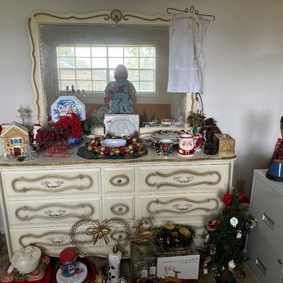 Sale Photo Thumbnail #26: French Provencial dresser w mirror, Christmas items