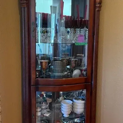 Dark Wood Corner Curio Cabinet 19.5” x 33” x 82”