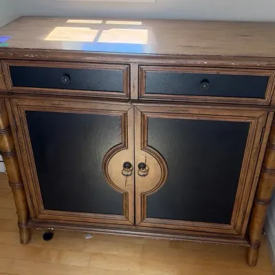 Vintage Chinoiserie Wood Cabinet with Two Drawers and Two Shelves