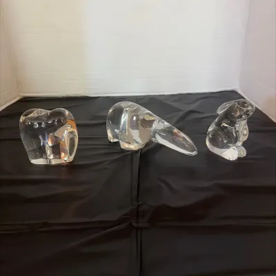 Baccarat Crystal Paperweights, Elephant, Polar Bear, Bunny