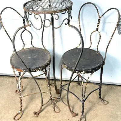 Vintage Ice Cream Parlor Metal Table & Chairs Set