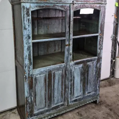 Rustic Distressed Painted Wood Display Cabinet - 53x21x67"