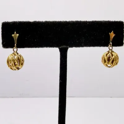 14K Gold Filigree Bead Earrings