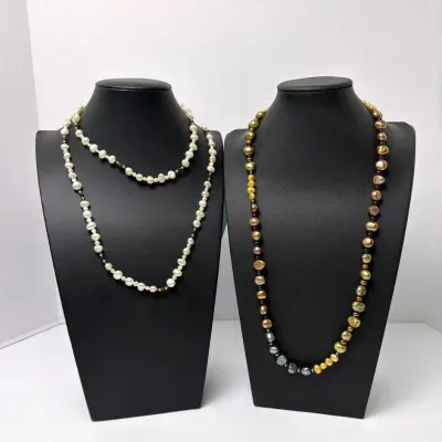 Cultured Pearl & Garnet Bead Necklaces (2), One With 14K Gold Beads, As-Is