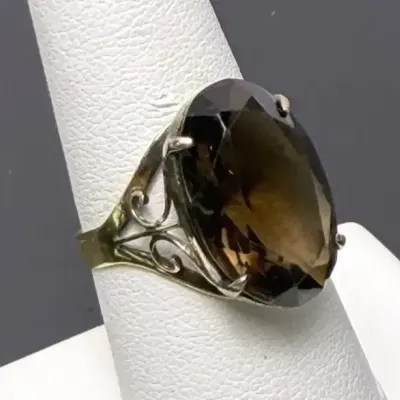 14K Gold Smoky Quartz Cocktail Ring - Size 7