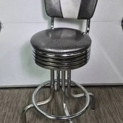 Retro Chrome Bar Stool with Sparkly Silver Glitter Vinyl Seat