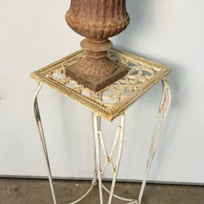 Heavy-Duty 36" Metal Plant Stand & Large 14" Cast Iron Fluted Urn