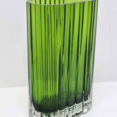 MCM Aseda Glasbruk Sweden Green Ribbed Art Glass Vase – 8" Tall