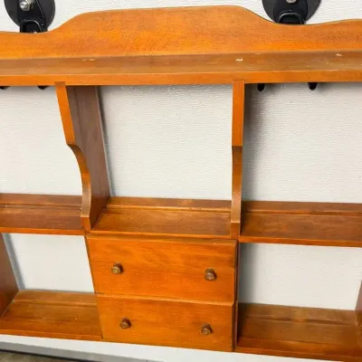 Vintage Wooden Wall-Mounted Curio / Spice Shelf with Two Drawers and Scalloped Edges