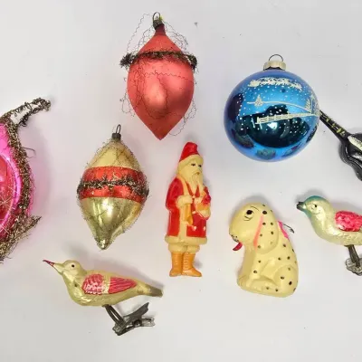 Antique & Vintage Victorian Wire Wrapped, Celluloid, & Mercury Glass Christmas Ornaments