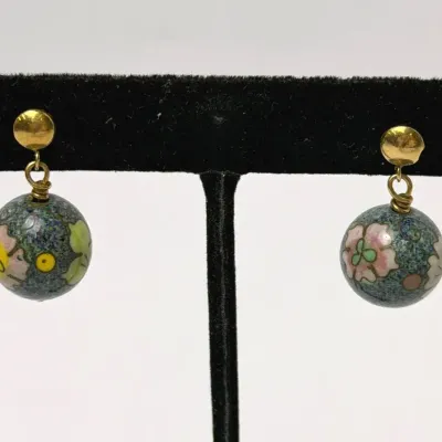 14K Gold Cloisonne Bead Earrings